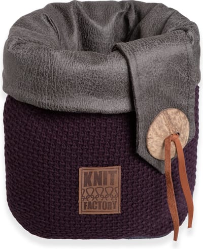 Knit Factory Lynn Gebreide Mand - Opbergmand - Plantenmand - Aubergine - 35 cm