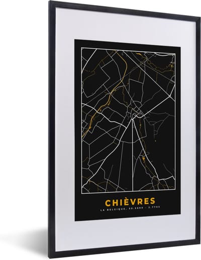 Fotolijst incl. Poster - Stadskaart - Goud - Kaart - Plattegrond - Chièvres - 40x60 cm - Posterlijst