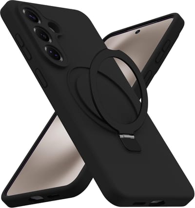 Backcover Hoesje Geschikt voor: Samsung Galaxy S25 FE Volledig Dekkende Schokbestendige Siliconen Backcover met Ringstandaard – 360° Bescherming - Zwart