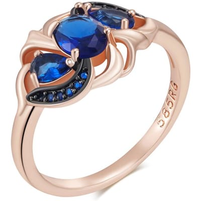 Blauwe Natuurlijke Zirconia Ringen Voor Vrouwen Rose Goud En Zwarte Plating Vintage Kristallen Bloem Dagelijkse Fijne Sieraden Cadeau 9