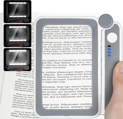 Vergrootglas met Licht - 4x vergroting - Groot, inklapbaar handvergrootglas met 10 LEDs en 3 dimstanden voor visueel gehandicapten en ouderen (grijs)