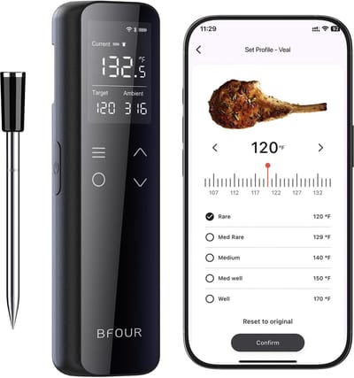 SnelShoppen - Draadloze Vleesthermometer met Slimme LCD-Basis, Bluetooth Grillthermometer, Nauwkeurigheid ± 0,5 ℃, Braadthermometer voor Buiten en Bin