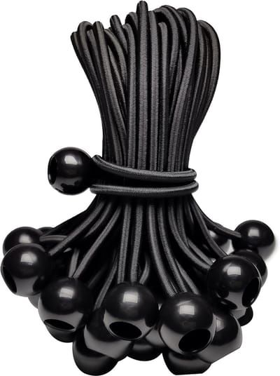 20 stuks bevestigingsballen voor buitententen, bungeeballen voor zeildoekparaplu's, bungeekoordbinders - voor kamperen/tenten/vastzetlijnen en slangen/tuinparaplu's/luifels (zwart)