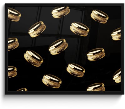 Fotolijst inclusief poster - Posterlijst 70x50 cm - Posters - Macarons - Patroon - Goud - Zwart - Foto in lijst - Keuken decoratie muur - Wanddecoratie accessoires - Muurdecoratie - Schilderijen