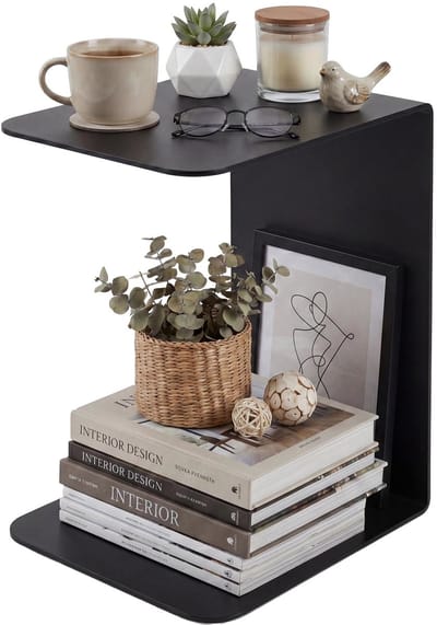 CLP Selby C-vorm Bijzettafel - Zwart Salontafel voor Bank - Modern Design - 5 mm Massief Gepoedercoat - 48 cm - zwart