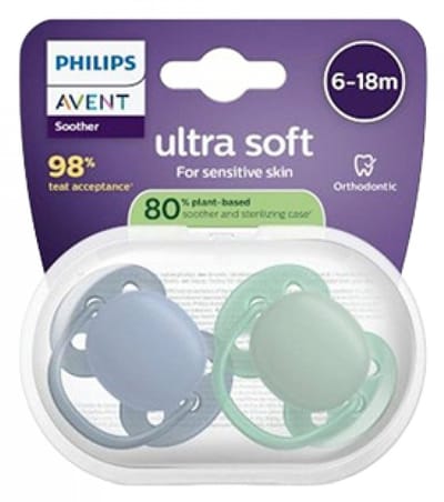 Avent Ultra Soft 2 Orthodontische Siliconen Fopspenen 6-18 Maanden (Assorti)