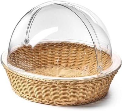 Broodmand met deksel - Ronde mand - Brood presenteren - Roll-top deksel - 395 cm diameter - Beige