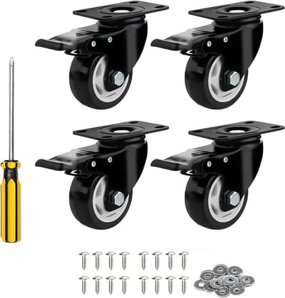 Meubelswielen Zware - Rollerwielen Trolley - Meubels Verplaatsen - Dubbele Lager Rem - 75mm 500KG - Zwart