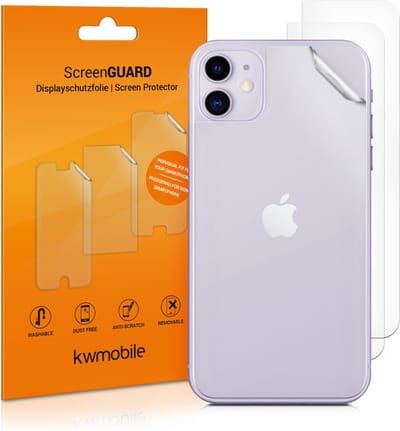 kwmobile 3x beschermfolie geschikt voor Apple iPhone 11 - Transparante bescherming voor achterkant smartphone