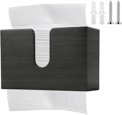 SnelShoppen - Bamboo Paper Towel Dispenser 29x18.5x11.5 cm, Robuuste Papieren Handdoek Houder, Zwart, Voor Keuken en Badkamer, Hangend en Staand