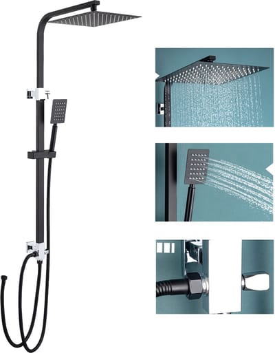 Auralum Max Regendouche - Doucheset Zwart - 10 inch Douchekop - Waterbesparend - Hoogte Verstelbaar 72-110CM - Wandmontage - Douchesysteem - Zwart