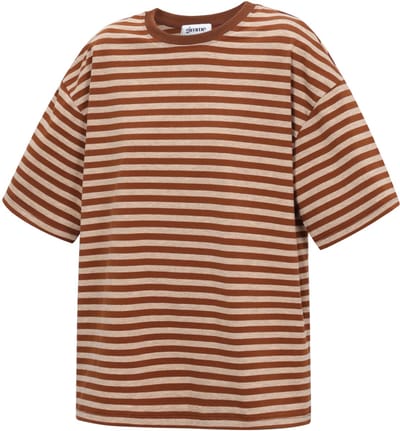 Colorful Striped Tee – Casual Shirt met Korte Mouwen – Comfortabele Top voor Dagelijks Gebruik - Bruin - Maat S