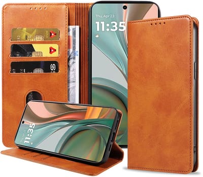 Geschikt voor Motorola Moto G75 Telefoonhoesje Kunstleer met Magnetische sluiting en Pasjeshouder Bookcase met Klepje - Walletcase with Cardslot - Bruin - Smartphonica geschikt voor Motorola Moto G75