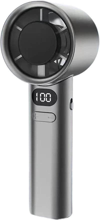 Draagbare handventilator met 120 windsnelheden, LED-display en USB-oplaadfunctie (lichtgrijs).