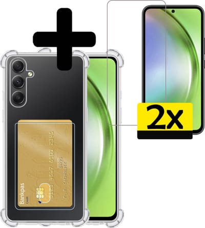 Hoesje - Geschikt voor Samsung Galaxy A54 - Met 2x Screenprotector - Pashouder - Kaarthouder - Telefoon Hoes Shockproof - Siliconen Case - Back Cover - Shock Proof - Pasjes Houder - Telefoonhoesjes - Transparant