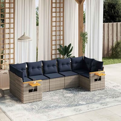 vidaXL - 7-delige - Loungeset - met - kussens - poly - rattan - grijs