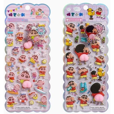 Nieuwste 3D Crayon Shin chan Knijp Genietende Billen 3D Stickers ontworpen voor Kinderen DIY Cartoon Decoratie Platte Telefoonhoes Stickers -A3948 white