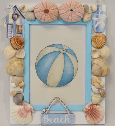 ZoeZo Design - fotolijst - fotolijstje - strand - zee - schelpen - nautisch - hout - echte schelpen - 26 x 22 cm - voor foto van 13 x 18 cm