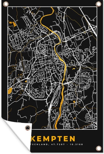 Muurdecoratie Stadskaart – Plattegrond – Duitsland – Goud – Kempten – Kaart - 120x180 cm - Tuinposter - Tuindoek