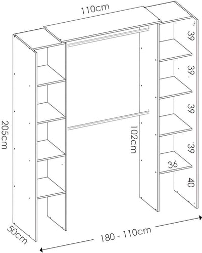 Vente-unique Verstelbare kledingkast DORIAN - L164/234 cm - Eiken en antraciet