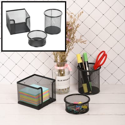 3 Delige Bureau Organizer SET - Pennenbakje - Memobox - Paperclip houder - Buro pennenhouder - Pennenbak - Zwart