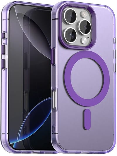 MagSafe Compatibel Backcover Hoesje Geschikt voor Apple iPhone 16 Pro - Paars & Semi-Transparant Design - Stijlvol & Goede Bescherming