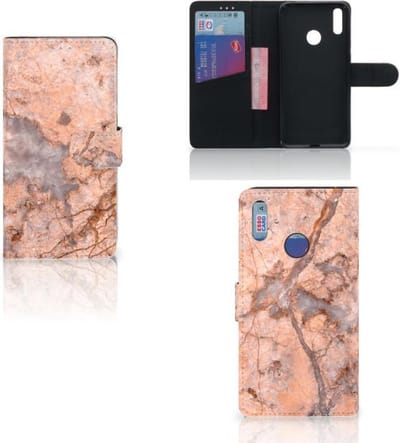 Huawei Y7 (2019) Bookcase Marmer Oranje