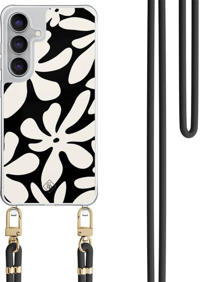 Casimoda® hoesje met zwart koord - Geschikt voor Samsung S25 FE - Noir Bloom - Afneembaar koord - TPU/polycarbonaat - Zwart