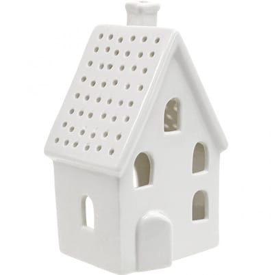 Lantaarnhuisje keramiek tafeldecoratie Advent wit H18cm
