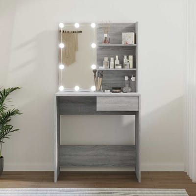vidaXL - Kaptafel - met - LED-verlichting - 74,5x40x141 - cm - grijs - sonoma - eiken