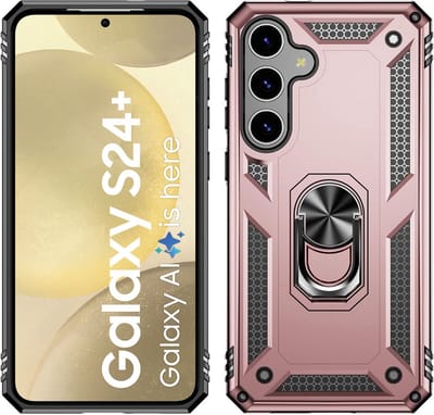 Hoesje Geschikt voor Samsung Galaxy S24 Plus hoesje - Hybrid Armor Anti-Shock hoes - Arara Ringhouder TPU backcover - Rosegoud