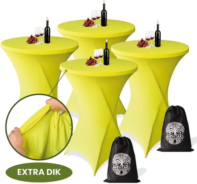 Statafelrok Geel x 4 – ∅80-85 x 110 cm inclusief Opbergtas – Statafelhoes Stretch Stof – Kras- en Vouwvrije Tafelhoezen Extra Dik – Sta Tafelrok – Statafelhoezen Voor Horeca, Evenementen, Feest, Bruiloft en Partijen