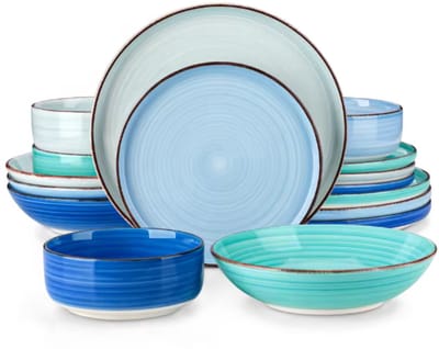 Rosalia Serviesset - 16 delig - 4 persoons - Rainbow blue - Dinerborden - Bordenset - Diepe borden - Ontbijtborden - Servies - Keukenservies