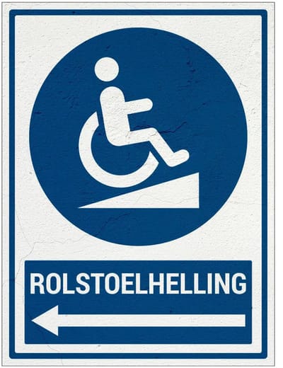 Rolstoelhelling links bord met tekst | Sign Again materiaal | 20 x 15 cm