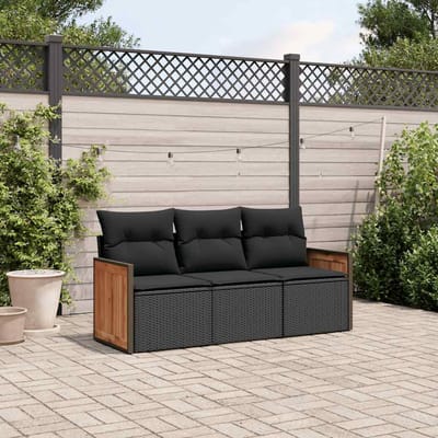 vidaXL - 3-delige - Loungeset - met - kussens - poly - rattan - zwart