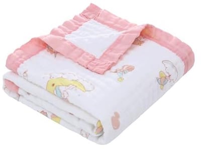 6-laags katoenen mousselin babydeken - ademend en zacht voor meisjes en jongens - 110 x 110 cm (roze)