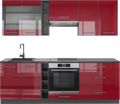 Vicco Fame-Line Complete keukeneenheid – 235 cm, WB Antraciet Bordeaux hoogglans/antraciet