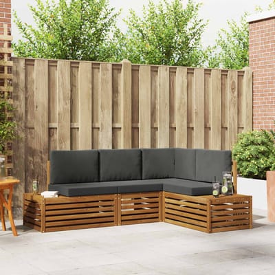 vidaXL - Buiten - bank - set - met - kussen - 4 - Stuk - Natuurlijk - en - Antraciet