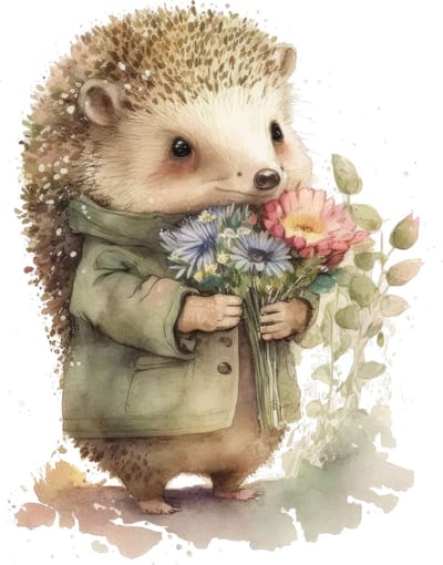Poster egel met bloemen-posters-A4 formaat-watercolours spring-winter animals-dieren-kinderkamer accessoires-babykamer accessoires