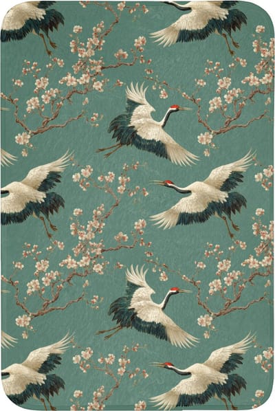 Badmat 60x90 cm - Antislip - Kersenbloesem - Kraamvogels - Groen - Badmatten voor badkamer - Badkamermat - Douchemat - Badkamer mat