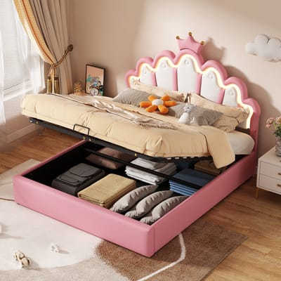 Twijfelaar - 140x200 cm - Prinsessenbed - Verstelbare Sfeerverlichting - Stof - Roze