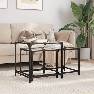 vidaXL - 2-delige - Tafeltjesset - met - transparant - glazen - blad - staal