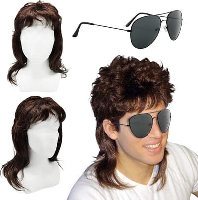 Heren Vokuhila Perkamenten Krullend Blond 80s Cosplay Kostuum voor Halloween Retro Disco Punk Rock en Feestjes (Set van 2)