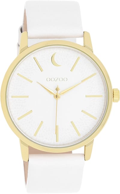 OOZOO Timepieces - Goudkleurige horloge met witte leren band - C11156