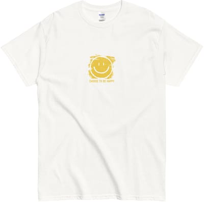 Grappig Retro Smiley T Shirt Dames en Heren - Kies voor Gelukkig Zijn - Cadeau Tip - Katoen - Wit - S