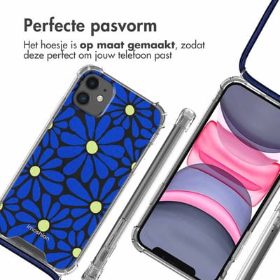 imoshion Hoesje - Geschikt voor Apple iPhone 11 - Design Hoesje met Koord - Cobalt Blue Flowers Connect