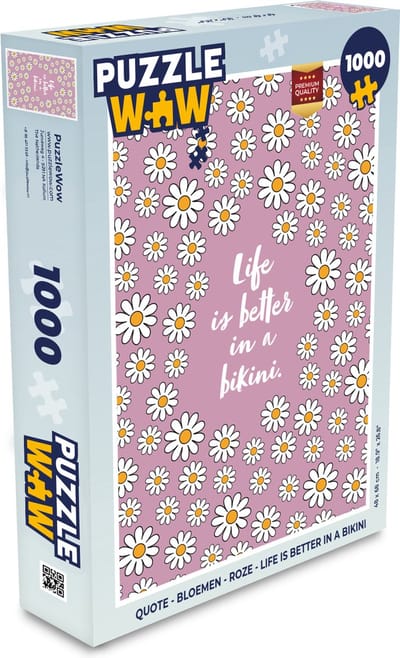 Puzzel Quote - Bloemen - Roze - Life is better in a bikini - Legpuzzel - Puzzel 1000 stukjes volwassenen