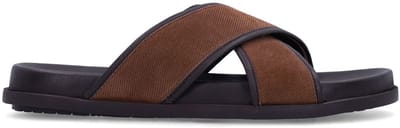 Manfield - Heren - Bruine suède slippers - Maat 40