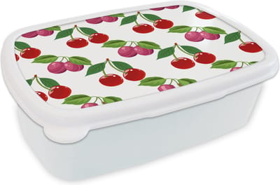 Broodtrommel Wit - Lunchbox - Brooddoos - Kersen - Patronen - Fruit - 18x12x6 cm - Volwassenen