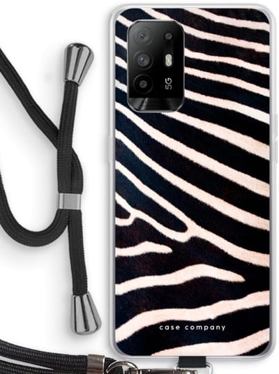 Case Company® - Hoesje met koord geschikt voor Oppo A94 5G hoesje met Koord - Zebra - Telefoonhoesje met Zwart Koord - Bescherming aan alle Kanten en Over de Schermrand
